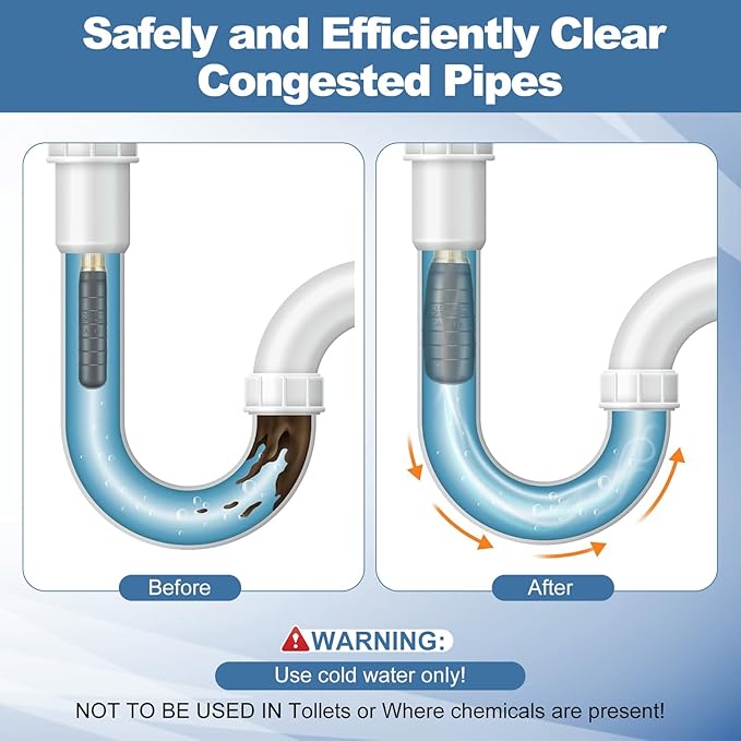 3 PCS Drain Bladder Kit Drain Cleaning Bladder Unclogger Fits 1 to 6 Drain Pipes for Unclogs Stubborn Blockages in Kitchen Sinks and Main Drains for Shower Swimming Pool With Water Power