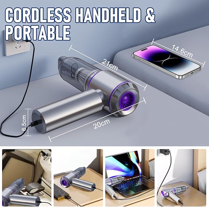 Car Vacuum Portable Cordless 20000PA High Power 4-in-1 Compressed Air Duster &amp Air Blower &amp Pump Hand Held Vacuum with Brushless Motor for Car Home OfficeCamping Ideal Gifts for Men &amp W