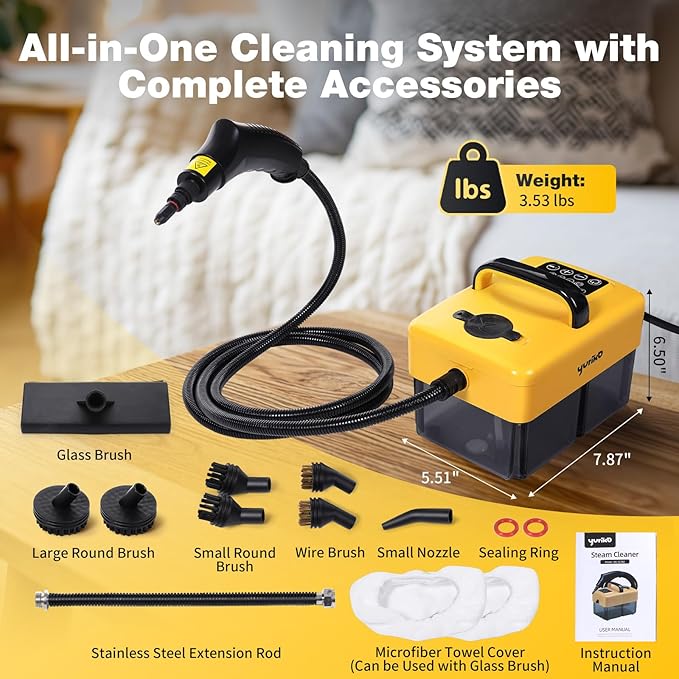 Handheld Steam Cleaner for Home 6-Level Adjustable 15s Heat-Up One Touch Flush Mode 3.5 Bar High Pressure Auto Shut-Off 1500W Portable Steamer for Carpets Floor Car Furniture Couch Tile