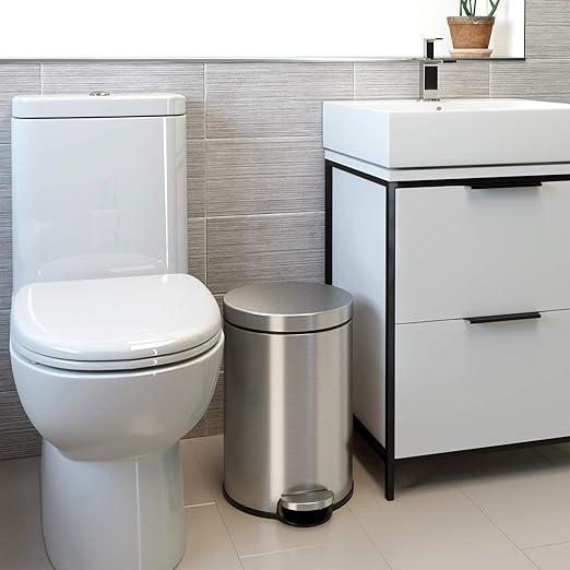 iTouchless SoftStep 3.2 Gallon Slim Bathroom Trash Can with Odor Filter and Removable Inner Bucket Stainless Steel 12 Liter Round Step Pedal Garbage Bin for Bedroom Home Office Cubicle