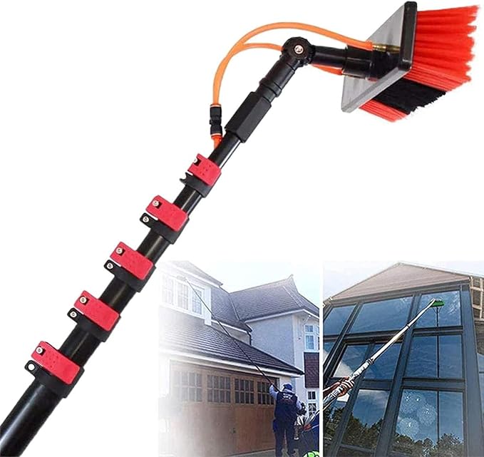 3-12M Window Cleaning Pole 40 FT Adjustable Window Cleaning PoleWater/Hose Fed PolePhotovoltaic Panel Cleaning Tool Cleaning Solar Panels/10M Rod/35cm Brush Head-10.8M/36FT