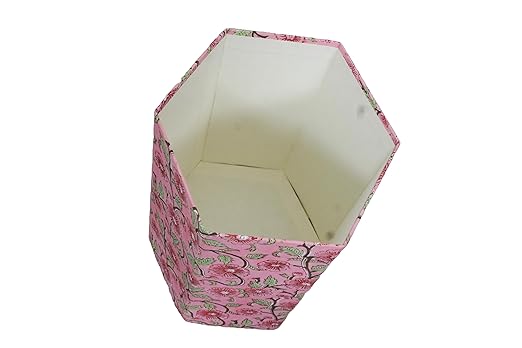 Handmade Cotton Paper Waste Basket Stylish Trash Can for Home or Office (1 Pink FLOWAR)