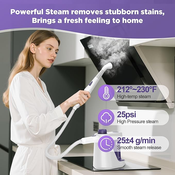 Steam Cleaner HandheldPortable Detail Steamer for Car with 13-piece Kit230°F Steaming for BathroomGroutTile&ampShowerMini Cleaner Running the Boiler at 25 psiSafety Valve Splash-Free