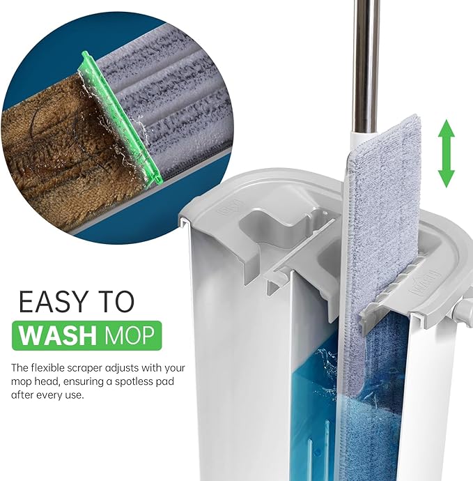 Mop and Bucket Set: 360° Flat Squeeze Mop with Long Handle &amp Wringer Bucket 6 Washable Microfiber Pads for Kitchen Bathroom Wall Cleaning Wet Dry Use Lovely Gift for Women