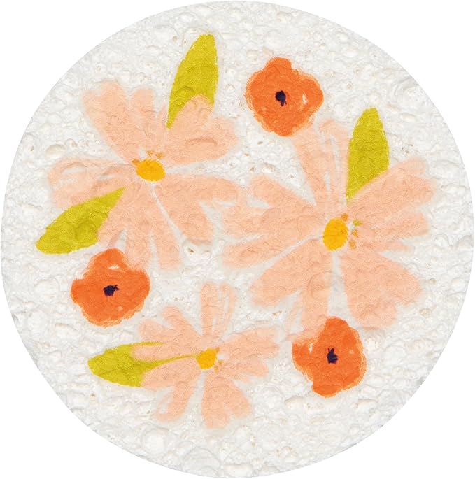 Now Designs Full Bloom Sponge Counter Display - Set of 24 Assorted Compostable Sponges Floral Design 100% Cellulose Eco-Friendly CDU Dimensions: L12.75 x D7 x H3.75in