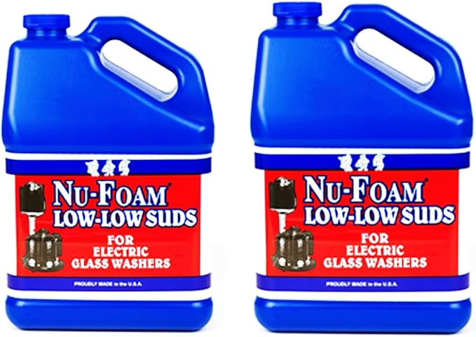 Nu-Foam Low Low Suds Liquid Detergent for Bar Glassware - Original Streak-Free Solution - Hand Washing Bar Tavern Brewery Supplies - Concentrated - 1 Gallon (Pack of 2) (1 Gallon (Pack of 2))