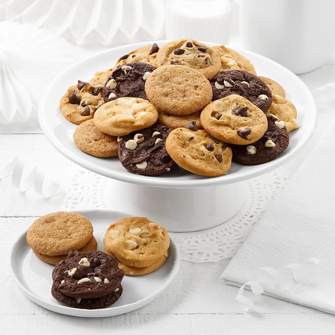 Mrs. Fields 48 Nibblers Bite-Sized Cookies Signature Heart Tin - Assorted with 5 Classic Cookie Flavors