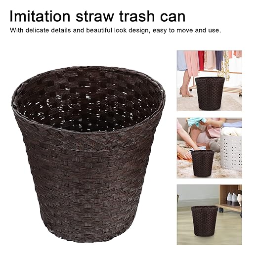 UPKOCH Bathroom Laundry Woven Basket Woven Household Waste Paper Basket Round Trash Can Garbage Can Vintage Waste Bin Wastebasket Round Wicker Trash Can Woven Storage Basket