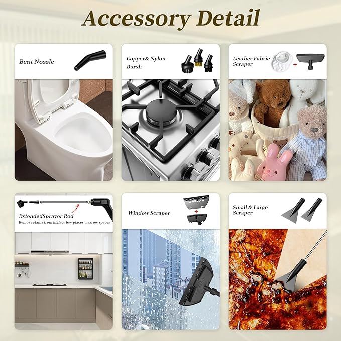 Steam Cleaner15s Heat-Up1.6L Tank3-Level Adjustable Handle2500W Steamer for CleaningPortable Steamer for Cleaning with 16PCS AccessoriesSteam Cleaner for HomeGroutTileCouchCarDirtGrease