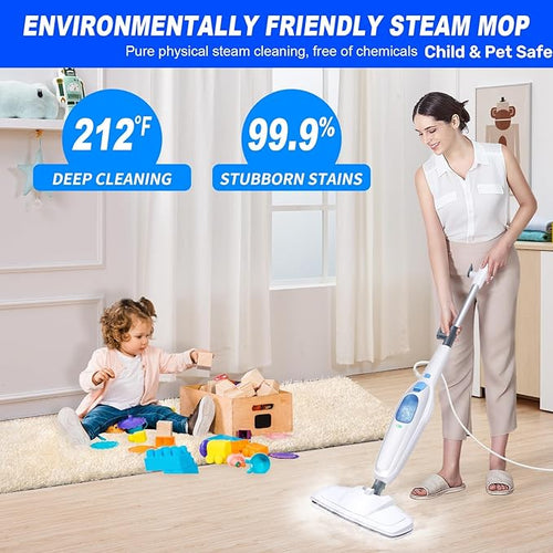 1500W Hot Steam Mop Floor Cleaner Electric Hand Held Steam Cleaner Multipurpose Handheld Cleaning Machines Detachable with Microfiber Pads For Cleaning Laminate Hardwood Marble Tile Floor Carpet