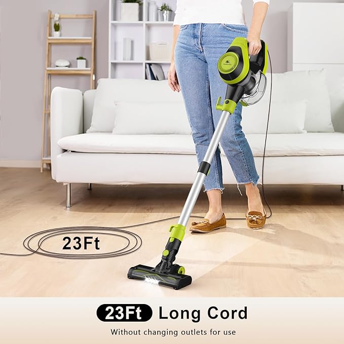 Intercleaner 23Ft Corded Vacuum Cleaner2 Operation Mode Powerful Suction Stick19''-30'' Adjustable Tube Handheld Vac for Hard Floors Carpets Pet HairWall Mount Storage