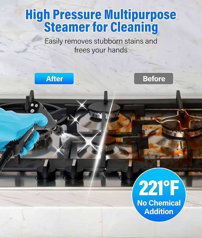 HK Steam Cleaner 6-Level Adjustable Handle 1.2L Tank 15s Heat-Up 2500W Steamer for Cleaning Portable Steamer for Cleaning with 16PCS Accessories Steam Cleaner for Home Dirt Grease Car