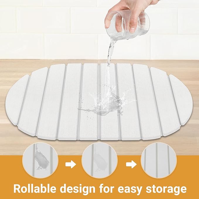 Large Stone Drying Mat Diatomite Dish Drying Mat Dish Mat Drying Kitchen Mat - Storable &amp Anti-Slip for Kitchen Oval White 24x16