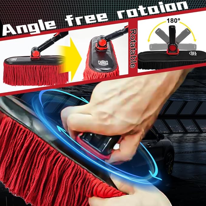 2In1 Brush And Duster For Car ExteriorChenille Car Wash Brush Mop*1PCWax Cotton Car Duster Mop*1PC Remove DustFreely Switch A Retractable Black Steel PoleCar Cleaning Supplies For Truck Rv Boat