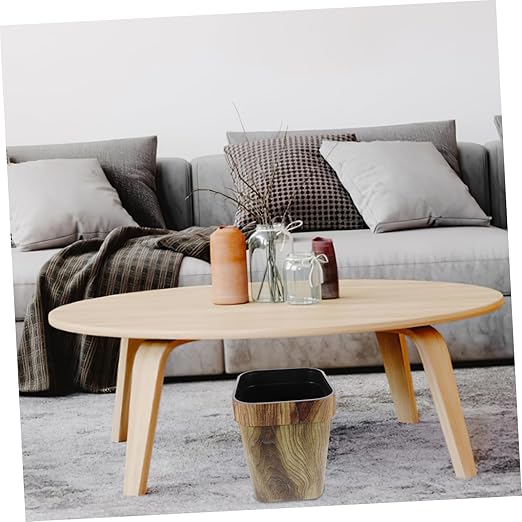 Retro Creative Rubbish Bin Large Square Solid Wood Imitation Trash Can for Home Living Bedroom Hotel Thickened PP Material Indoor Wastebasket