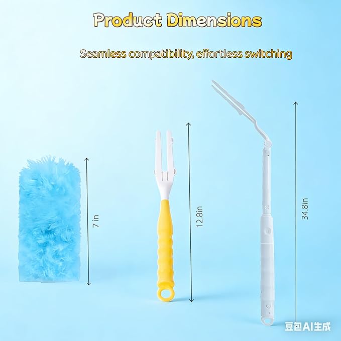 60-Pack Dusting Mop Refill Set Disposable Power Dusting Duster Compatible with Swiffer. Includes 1 Handle and 3-Foot Extension Pole Ideal for Cleaning Furniture Bookshelves and Ceiling Fans.