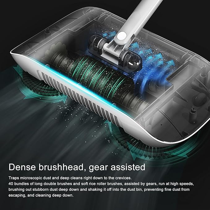 Hand Push Floor Sweeper 2 in 1 Vacuum Cleaner Household Sweeper Mopping Machine 180 Degree Rotating Electric Floor Mops for Wooden Marble Tile (Blue)