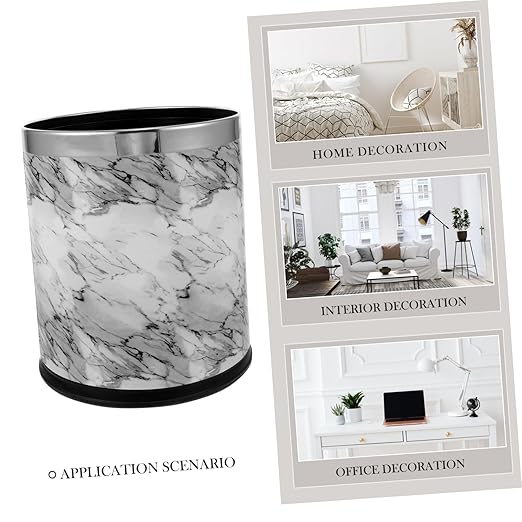 VOSAREA Marble Pattern Trash Bin Waste Basket for Bathroom Bedroom Office Kitchen Easy to Clean Stylish Design for Spaces