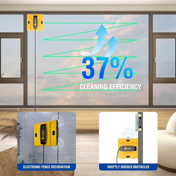 Frewico Smart Window Cleaner Robot with Quad-Stream Ultrasonic Spray 100ml Dual Water Tanks 5600Pa Strong Suction for Frameless Windows &amp High-Rise App/Remote Control Anti-Falling Safety Syste