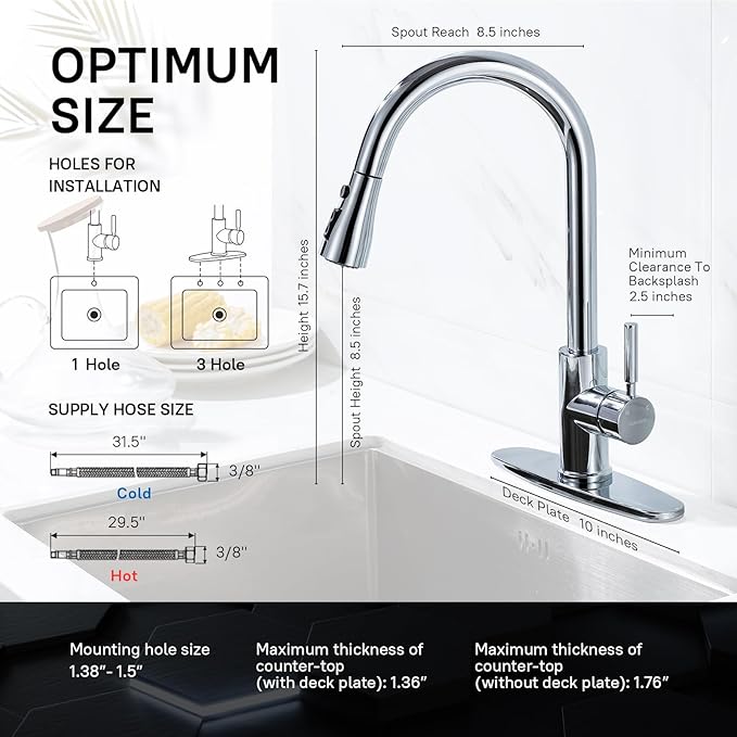 WEWE Sink Faucet Pull Down Kitchen Faucet with Sprayer Low Lead Commercial Modern Stainless Steel rv Farmhouse Kitchen Faucet Single Handle 1 or 3 Hole Kitchen Sink Faucet Polished Chrome