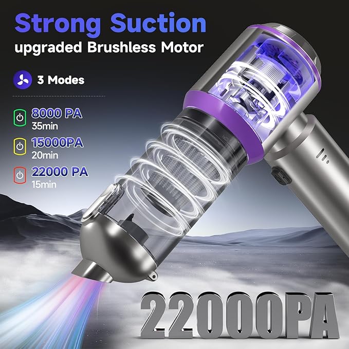 Car Vacuum Portable Cordless 22000PA High Power handheld Vacuum Cleaner with Brushless Motor11 in 1 Mini Hand Held Vacuum Cordless Rechargeable Air Duster/Blower/Pump for Car Home Pet Office