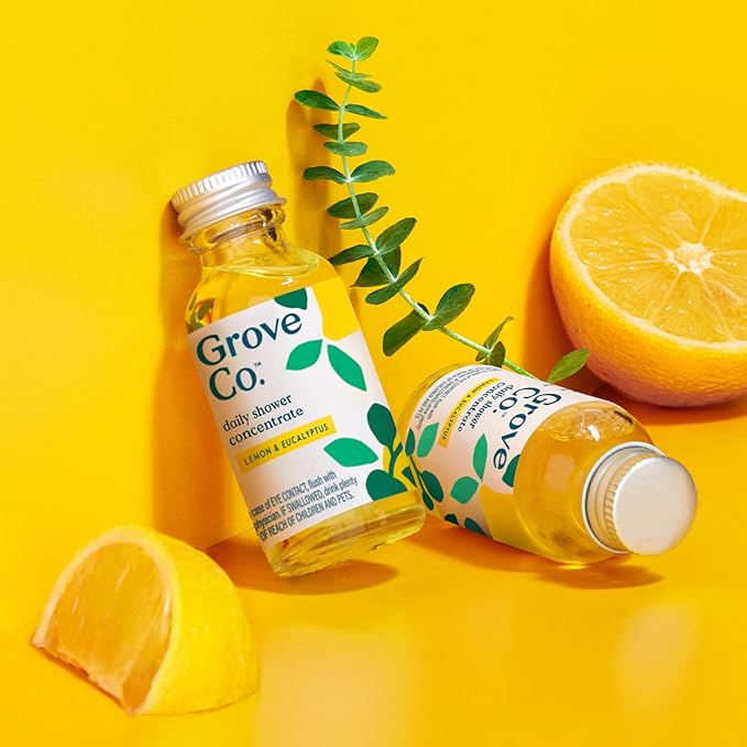 Grove Co. Daily Shower Cleaner Refill Concentrate (2 x 1 Fl Oz) + 1 x Reusable Glass Spray Bottle (16 Oz) Plant-Based Cleaning Supplies Reduced Plastic Lemon &amp Eucalyptus Fragrance