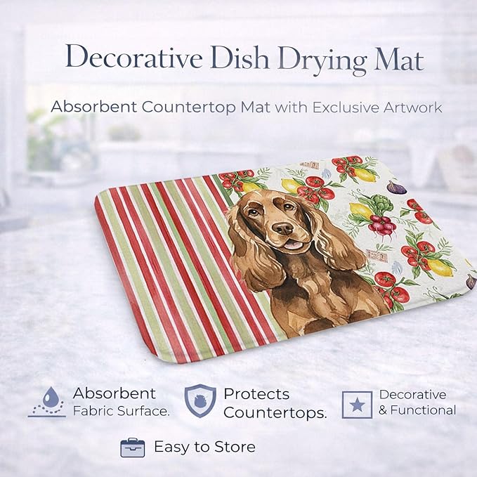 Caroline's Treasures Liver English Cocker Spaniel Vegetables Dish Drying Mat Absorbent Dish Drying Mat Pad for Kitchen Counter Dish Drainer Mat for Countertop 14 x 21 Multicolor