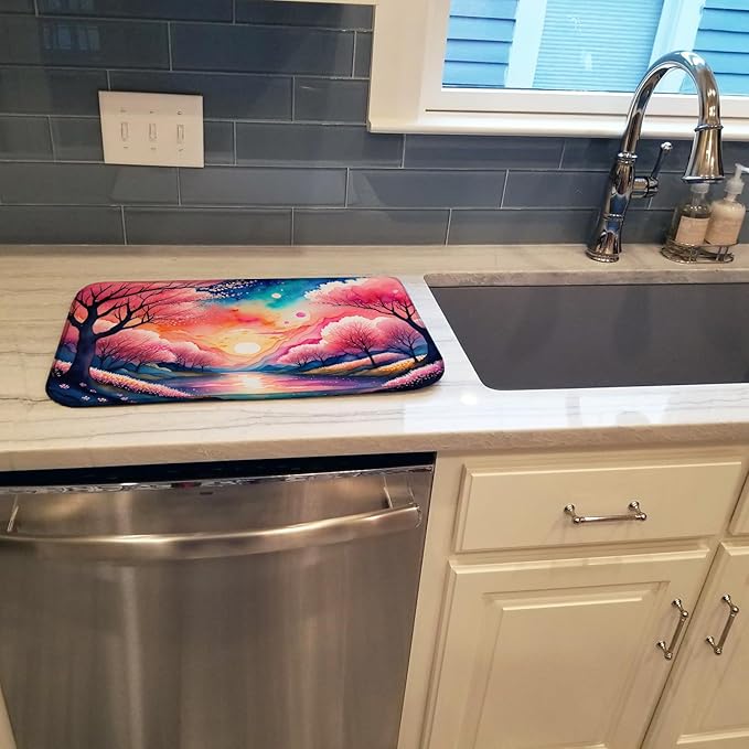 Caroline's Treasures DAC1422DDM Cherry Blossom in Color Dish Drying Mat Absorbent Dish Drying Mat Pad for Kitchen Counter Dish Drainer Mat for Countertop 14 x 21 Multicolor