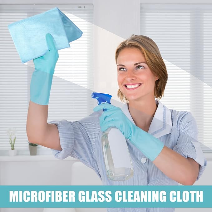Tatuo 18 Pcs Microfiber Glass Cleaning Cloths (16 x 16) Polishing Cloth - Streak Free - Lint Free - Quickly Clean Windows Glasses Windshields Mirrors Stainless Steel Monitor(Blue)