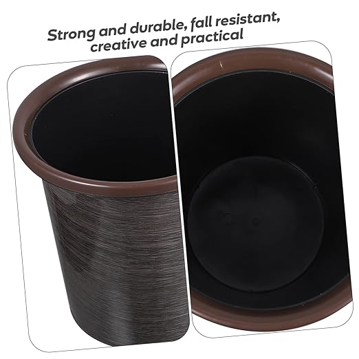 2pcs Modern Kitchen Trash Cans Press Lid Wood Grain Waste Bins Decorative Practical Waste Baskets