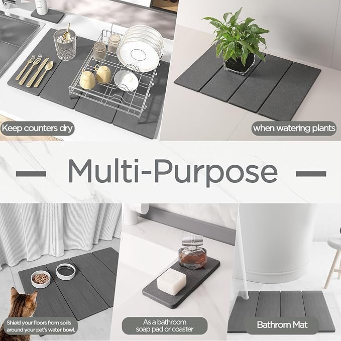2PCS Stone Drying Mat for Kitchen Counter Stone Dish Drying Mat - Diatomite Water Absorbing Drying Stone for Kitchen Counter Mat Quick Dry Stone Mat Kitchen for Cups Dishes Bottles.