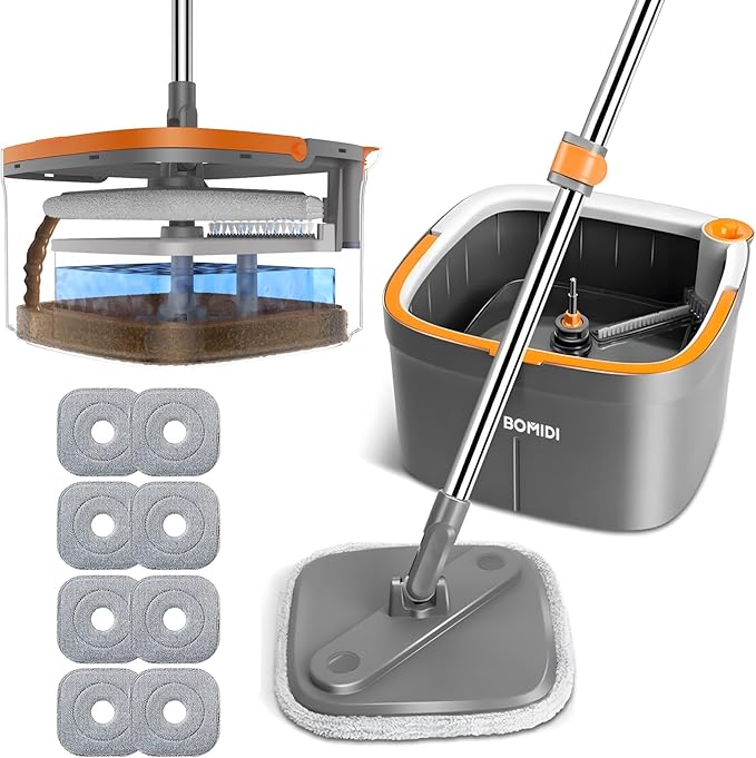 Mop and Bucket Set Spin Mop with Separate Dirty Water System Deep-Cleaning Mops for Floors Versatile Mops for Walls