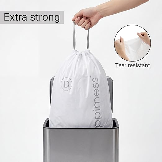 happimess 8 Gallon (30L) Drawstring Trash Bags Slim Unscented White Heavy Duty LDPE Liners for Kitchen and Household Custom Fit 80 Count (4 Packs of 20 Liners) HPM3000D-W-4SET
