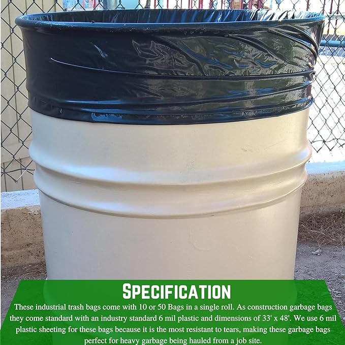 Farm Plastic Supply - 55 Gallon Trash Bags 6 Mil - Contractor Trash Bags Black Trash bags Heavy Duty Garbage Bags (10)