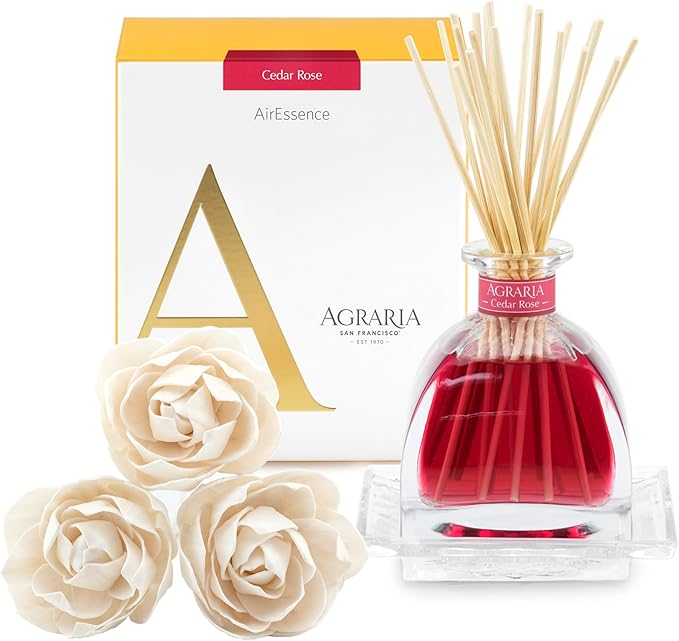 AGRARIA AirEssence Flower and Reed Diffuser Set Handmade Sola Flower Botanical Home Fragrance Set Scented Oil Reed Diffuser Gift for All Occasions