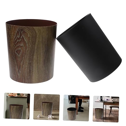 Alipis Large Capacity Imitation Wood Grain Trash Can Waste Basket for Living Room Kitchen Bathroom
