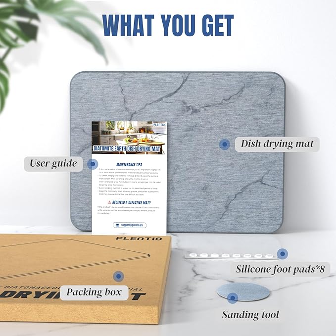 Quick Dry Stone Drying Mat for Kitchen Counter Water-Absorbent Diatomaceous Dish Drying Mats Multi-Purpose Stone Drying Tray for Cups Dishes Bottles