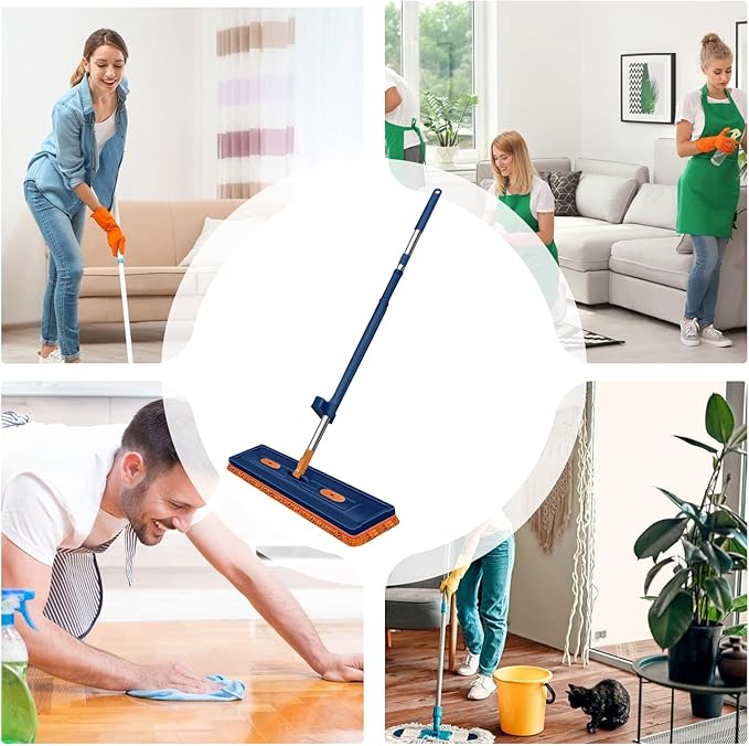 Floor Mop | 42cm Flat Washable 360 Degree Rotating Reusable Tool | Household Cleaning Accessories | for Dust Wood Hardwood Home Kitchen Living Room Balcony Classroom