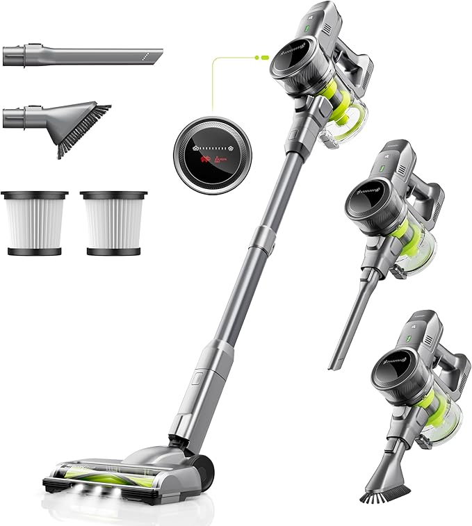 kalado Cordless Vacuum Cleaner 250w 26000pa Stick Vacuum Cleaner LED Display Screen Detachable Battery Suitable for Hard Floors Carpets Pet Hair