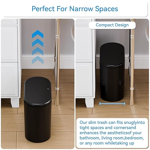 Yieach 3.17 Gallon Thin Small Black Bathroom Trash Can with Lid12L Small Pet/Dog Proof Slim Trashcan and Skinny Covered Trash CanPlastic Covered WastebasketGarbage Can for KitchenOfficeRVBedroom