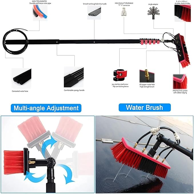 Solar photovoltaic Panel Cleaning Water Spray Brush Professional high-Altitude Window Glass Cleaning Tool 3.6-12m Cleaning Set Equipment Extension Rod12FT/3.6M