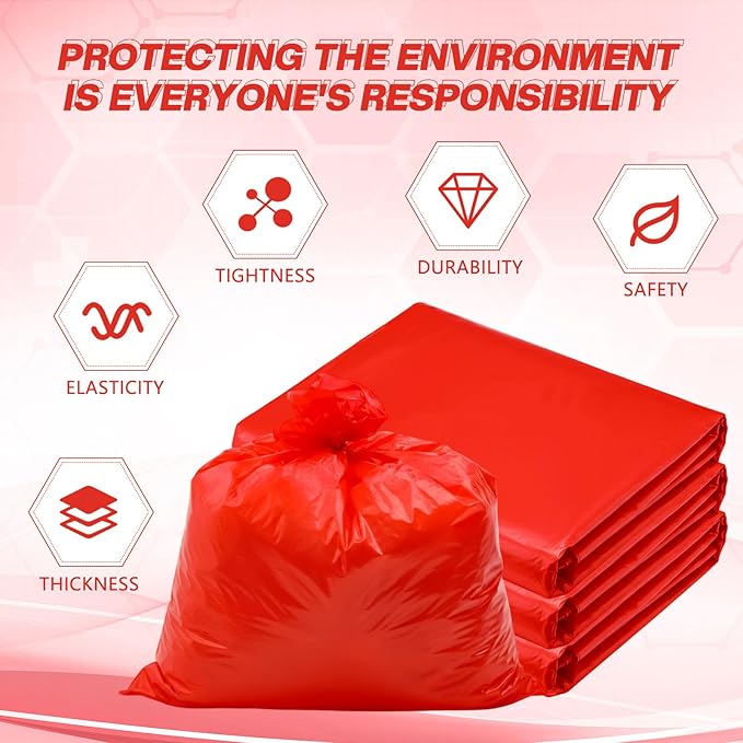 50 Pack Biohazard Waste Bags 30 Gallon Red Trash Liner 31.5 x 35.4 No Leak Trash Bags for Hospital Use Infectious Waste Disposal