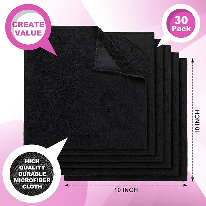 Tudomro 30 Pcs Magnetic Microfiber Cleaning Cloth Dry Erasers Bulk for Most Whiteboards Dry Erase Cloth Cleaner Reusable Home Office 10'' x 10''(Black)