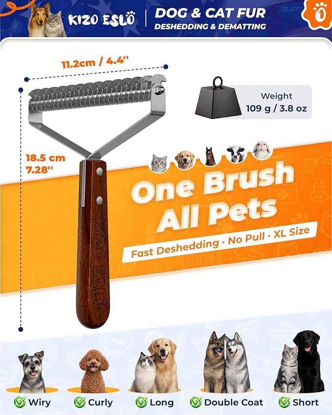 Extra Large 2-Sided Undercoat Rake for Dogs &amp Cats Dog Brush for Shedding Remove Mats Dematting Comb Safe &amp Gentle Grooming Brush for German Shepherds Medium to Long-Haired Pets (Walnut Han