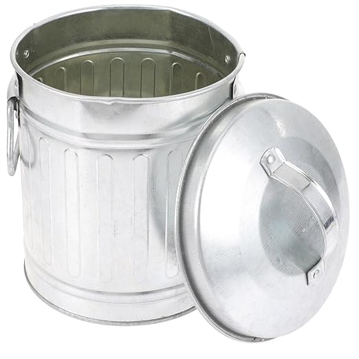 Mini Metal Trash can with Lid Bucket Shaped Small Wastebasket for Desktop Office Bedroom and Home Use Versatile Storage Barrel for Pens Flowers and Rubbish 7.48X5.70X5.11 Inches
