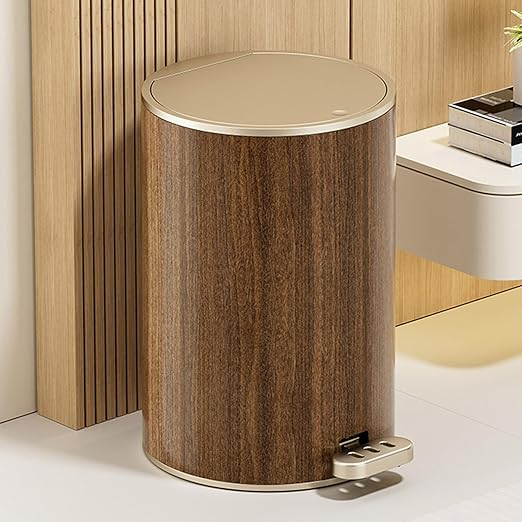 Modern Trash Can Wood Grained Texture Garbage Bin Sealed Trash Can with Lid Easy to Use for Living Room 9L/12L Waste Bin