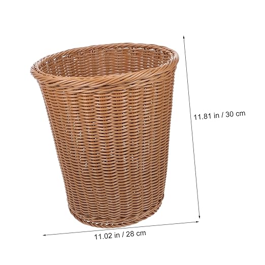 Luxshiny Imitated Rattan Woven Trash Basket Iron Trash Can Wicker Waste Basket Lid