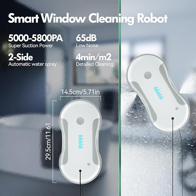 Window Cleaning Robot 5800Pa Intelligent Window Cleaner Robot with 80ml Dual Water Spray with Path Planning and Edge Detection for Interior/Exterior Highrise Windows