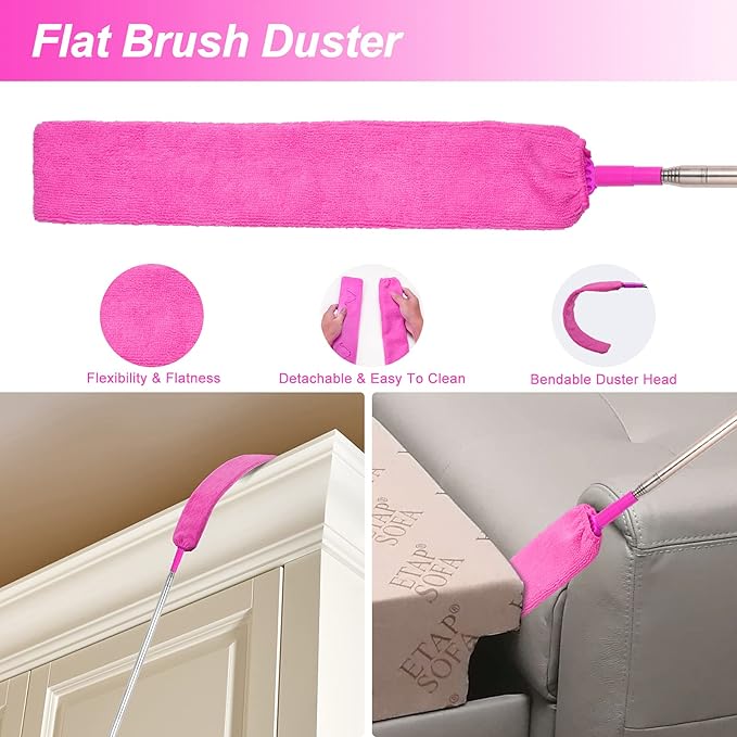 Microfiber Dusters for Cleaning Feather Dusters with Extension Pole Bendable &amp Washable Dusters for High Ceiling Fan Blinds Cars Furniture Cleaning Tools Kit Pink Gift for Women (15 PCS)
