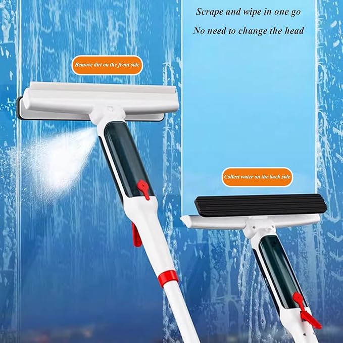 Window Glass Cleaning Brush and Pole Multi-Functional Double-Sided Window Cleaner Washing Equipment Home Car Glass Cleaner Tool with Water Spray Function